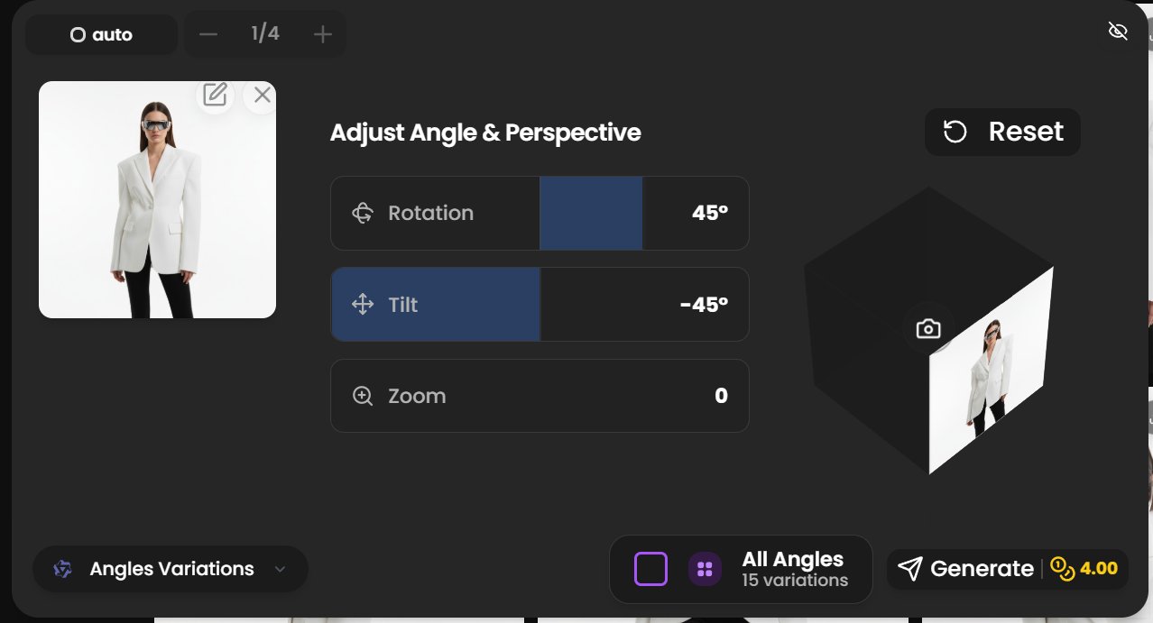 Camera Angles feature showing multiple perspectives of a single image